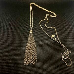 Ann Taylor Loft Gold Tone Tassel Pendant With Crystals Long‎ Necklace 32”